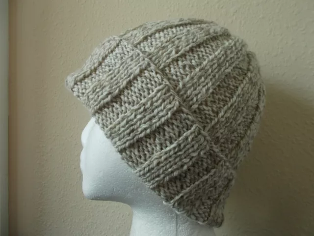 Hand knitted cozy and warm 100% wool hat, natural twist