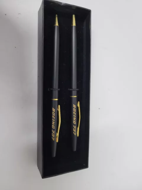 Vintage Black and Gold Boeing 737 Pen and Pencil Set (No Ink) made in USA