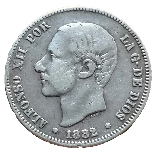 Pièce De 2 Pesetas Argent 1889 Alphonse XIII - Cheveux Courts, Espagne