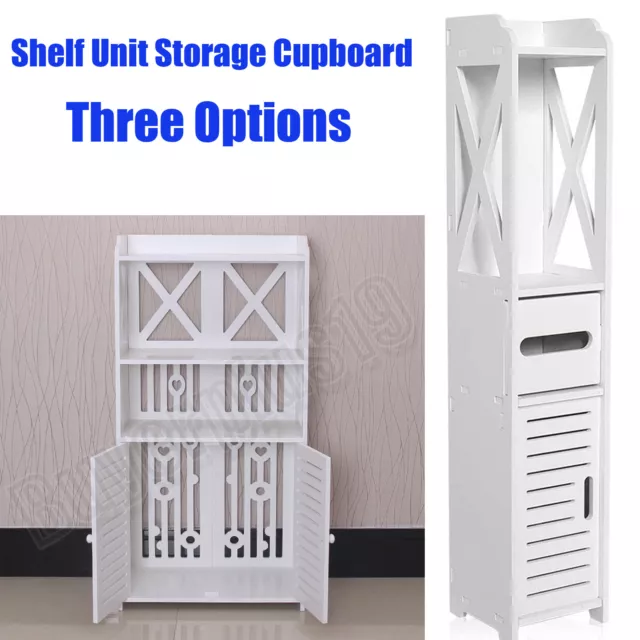 White Bathroom Cabinet Shelf Cupboard Bedroom Storage Unit Free Standing