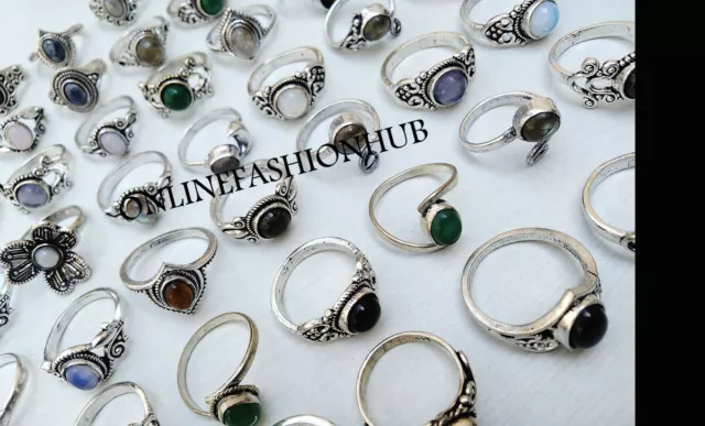 Labradorite & Mix Gemstone 925 Sterling Silver Plated Wholesale Lot Small Rings 3
