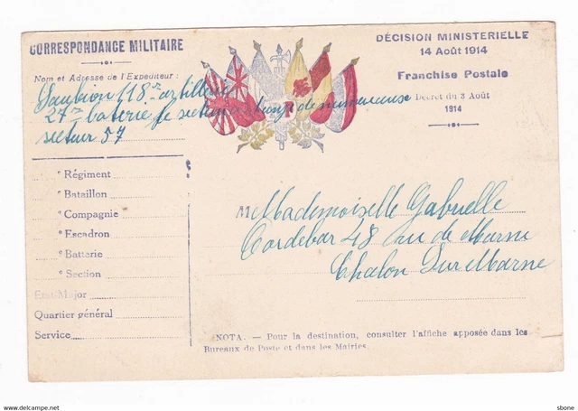 Carte en franchise militaire - Faisceau de 6 drapeaux