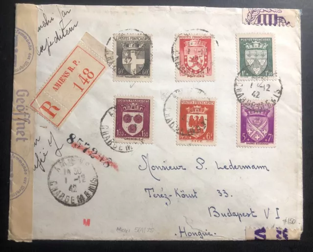 1942 Amiens France German Occupation WW2 Censored Cover To Budapest Hungary 2