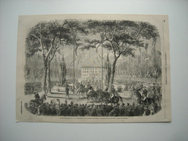 Gravure 1860. Toulon. Arrivee Empereur Et Imperatrice A La Prefecture De Toulon.