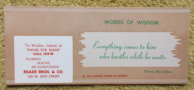 VTG. 1950's READE BROS. & CO..ADV.INK BLOTTER - WORDS OF WISDOM SERIES SALESMAN