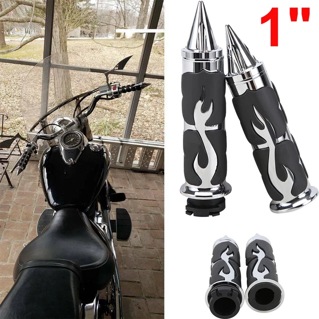 Chrome Cruiser Motorcycle 1" Inch Spike Hand Grips Handlebar For Harley Yamaha