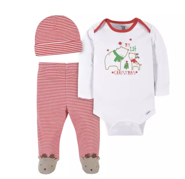 Christmas 3 Piece My First Christmas Outfit Baby Boy or Girl Gerber NWT Newborn