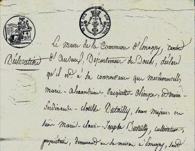 1818 Declaration of domicile in Emagny dans le Doubs by the DUTAILLY sisters