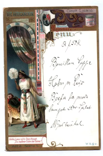 Liebig Menu Mappa Del 1900 Cromo Litho Figurine La Donna Africana