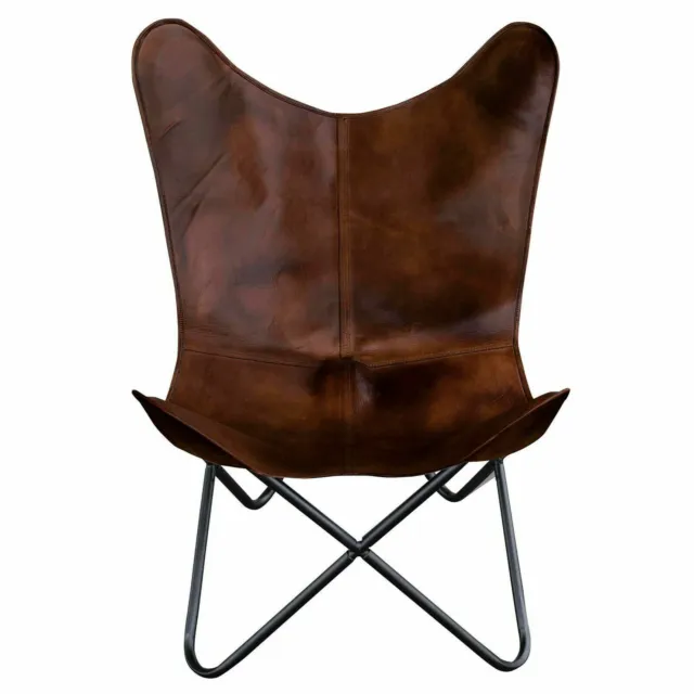 Vintage Cuero butterfly chair Piel Marrón Hecho a Mano Plegable Relax Arm Chair 3