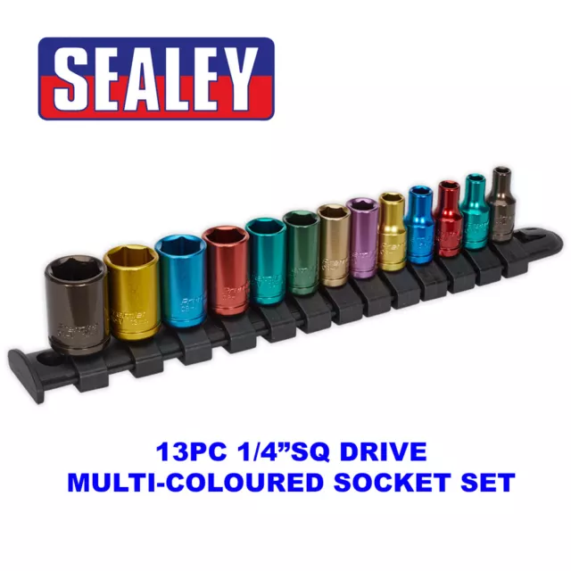 Sealey AK2872 Multi-Coloured Socket Set 13pc 1/4"Sq Drive 6pt WallDrive Metric