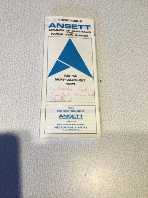 ANSETT .1971 Timetable.Vintage