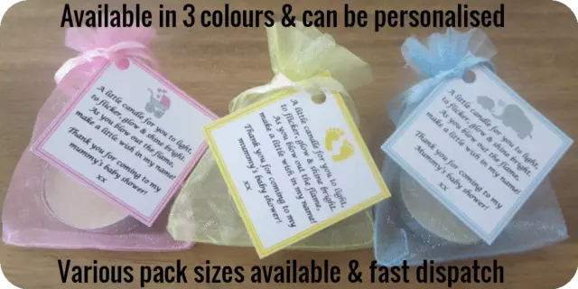 Baby Shower Candle Tea Light Favours Blue Pink Yellow Guest Thank You Gifts