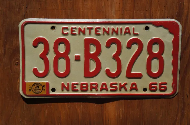 1966 - 1967 Nebraska License Plate - Nice Original