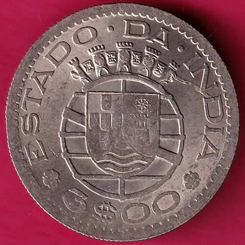 Portuguese India Goa 3 Escudo 1958 Rare Coin#Ka117