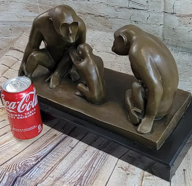 MaMa Daddy & Baby Gorilla Bronze Sculpture King Kong Figurine Statue Signed Art