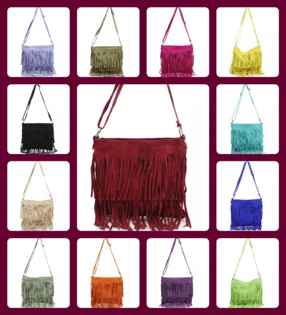 Women Leather Tassel Crossbody Bag Dual Fringe Messenger Ladies Shoulder Handbag