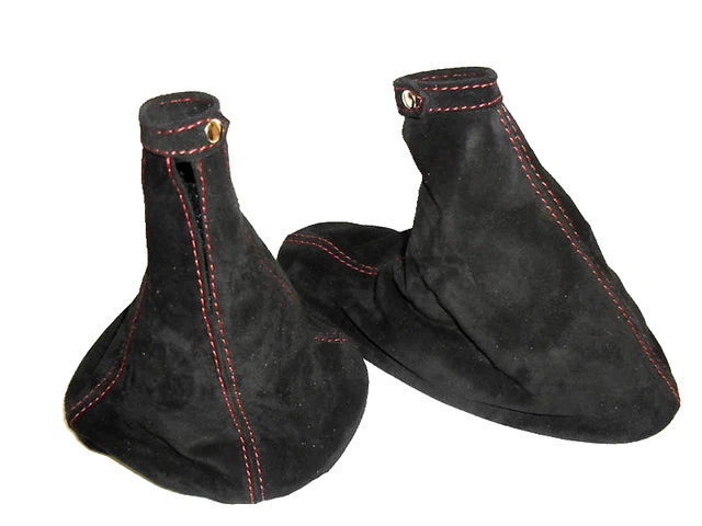 CUFFIA CAMBIO FRENO per ALFA ROMEO 155  pelle scamosciata NERA cuciture rosse