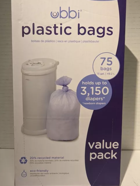 Ubbi Disposable Diaper Pail Plastic Bags, Value 75 Count (Pack of 1), Purple