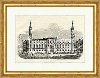 Das neue Rathaus in Berlin Deutsches Reich Türme Reiter Kutsche Holzstich E 5462