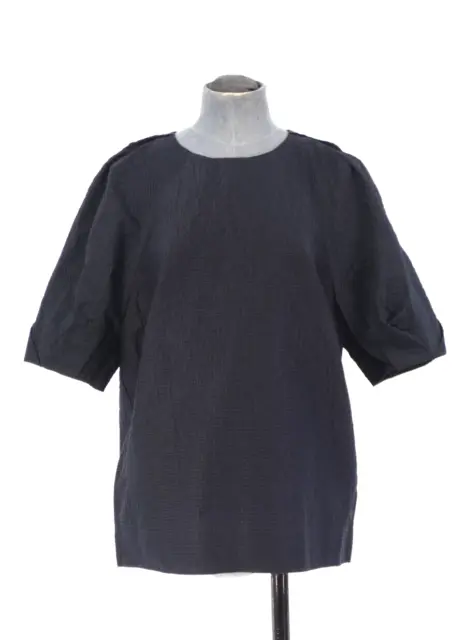 T-shirt Cos Top lino navy rilassato casual maniche corte arricciate abbigliamento da lavoro UK 10
