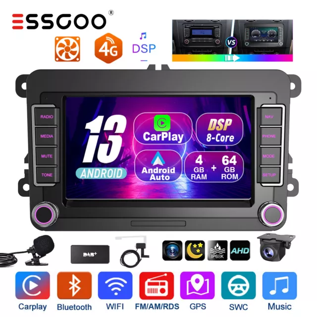 4G DAB+ Carplay 64G Android 13 Autoradio GPS Für VW Golf 5 6 Touran Tiguan Caddy