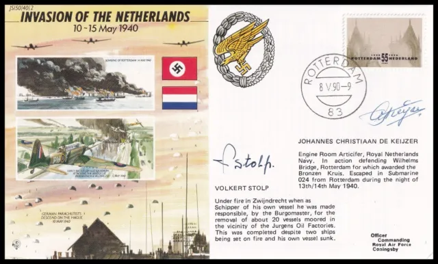 JS50/40/2c Invasion of the Netherlands 50th WWII Cover Signed STOLP & DE KEIJZER