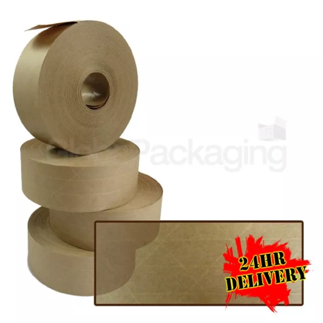 24 x Rolls Of REINFORCED Gummed Paper Water Activated Tape 48mm x 100M, 130gsm