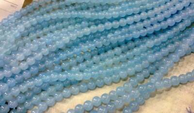 Piedra preciosa natural brasileña azul aguamarina cuentas sueltas redondas de 4 mm cadena 15