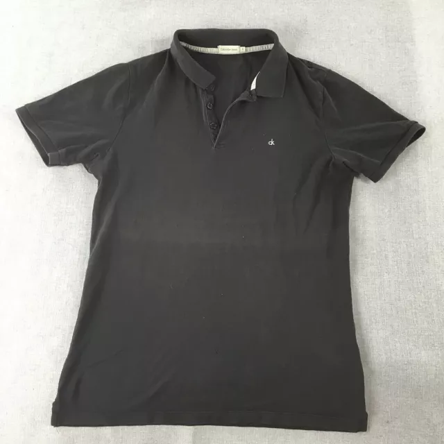 CALVIN KLEIN JEANS Mens Polo Shirt Size S Slim Fit Black Logo Collared ...