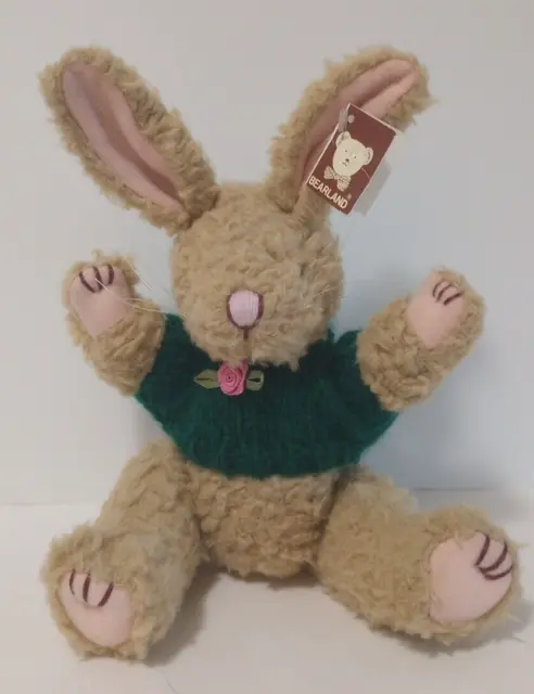 Bearland Brown Bunny Rabbit Plush w Green Sweater Stuffed Animal Legs Articulate