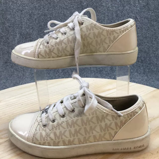 Michael Kors Shoes Youth 3 Girls Ivy Dee Lace Up Low Sneakers Cream Faux Leather 2