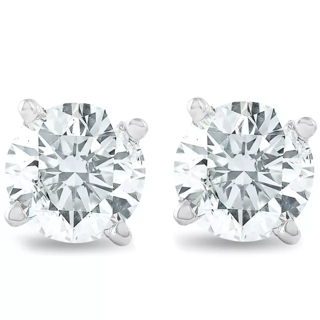 .75Ct Round Brilliant Natural Diamond Stud Earrings in 14K Gold Classic Setting