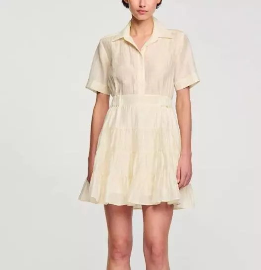 Sandro A-line Shirt Dress Linen Blended Ruffle Mini Dress for Women