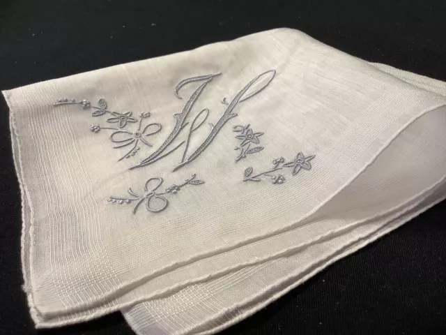 11035🌟 Vintage Ladies Bridal BLUE Madeira Monogram “W” Wedding Handkerchief