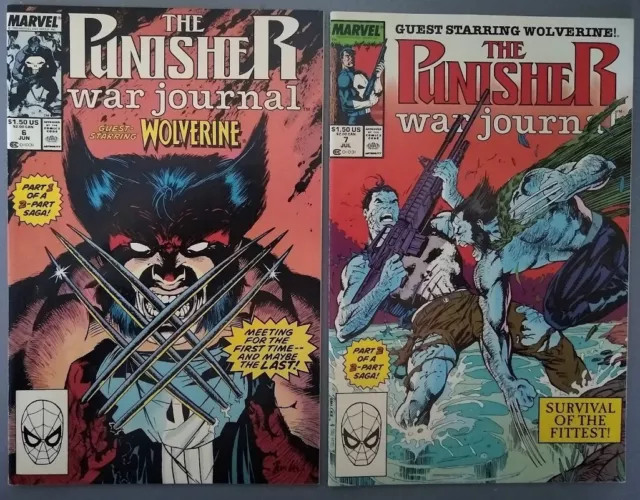 Punisher War Journal #6 and #7 (Marvel Comics 1989) Wolverine VS Punisher