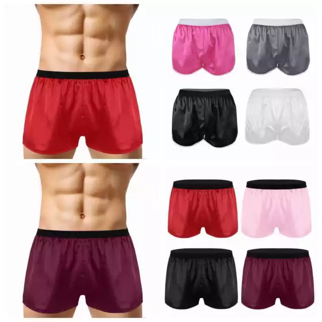 Men's Shiny Silk Satin Boxer Shorts Loose Underwear Lounge Sports Short Pants