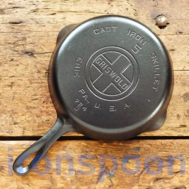 Vintage GRISWOLD Cast Iron SKILLET Frying Pan # 5 LARGE BLOCK LOGO - Ironspoon