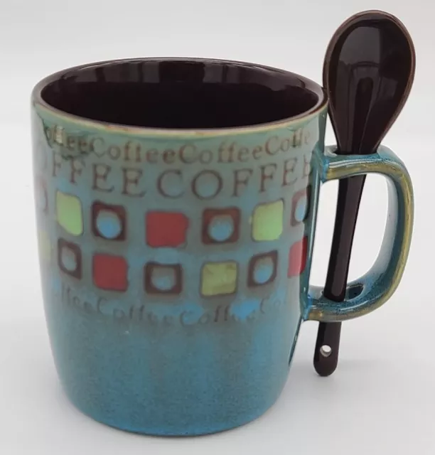 Mr. Coffee Cafe Americano Mug Cup with Spoon 13 Oz Blue