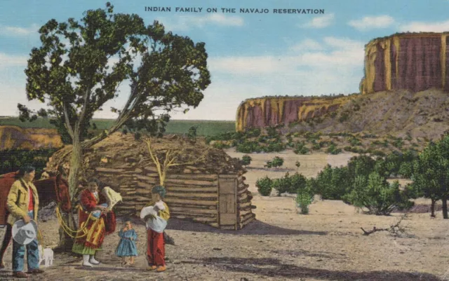 Postcard Native American Indian Family on Navajo Reservation