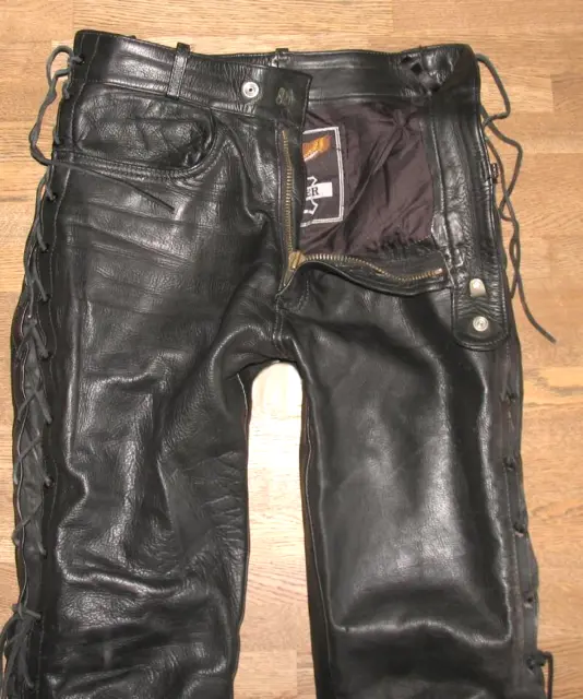 Graisses Homme- Schnür- Jean en Cuir/ Motard - Pantalon Cuir Noir Env. W32 " /