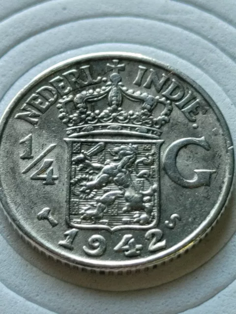 AU Nicer  1942 Netherlands DUTCH .720 Silver 1/4 Gulden W NEW HOLDER 20mm