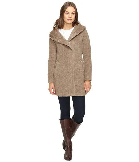 COLE HAAN WOMEN S Italian Alpaca Wool Coat with Hood Maple Sugar