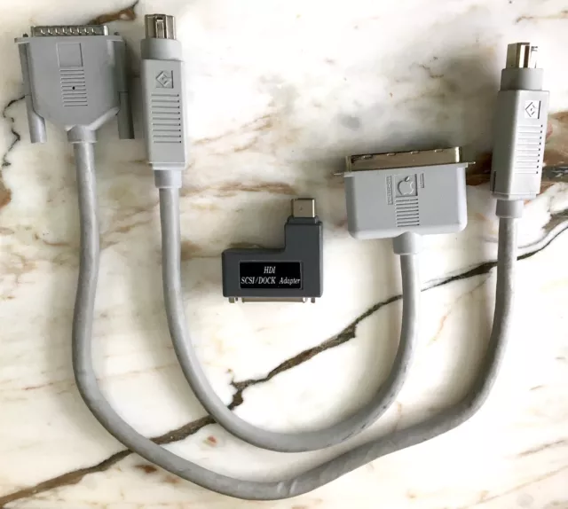 2 Vintage Apple Macintosh Powerbook SCSI Cables and 1 Adapter - Various Ends