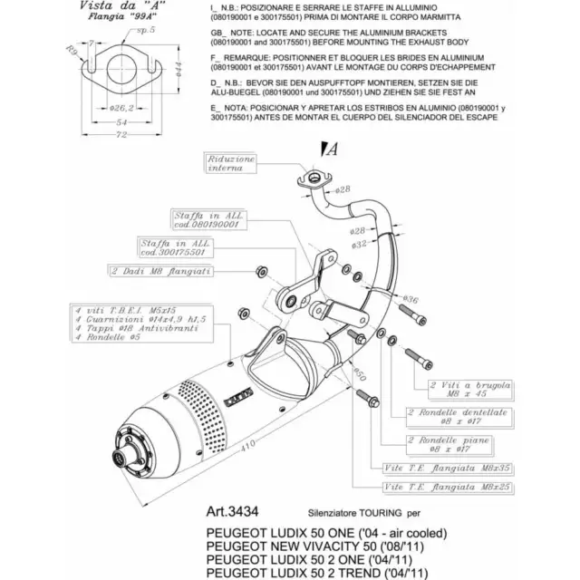 Echappement Complete Leovince Touring acier Peugeot Kisbee 2011 > 2015