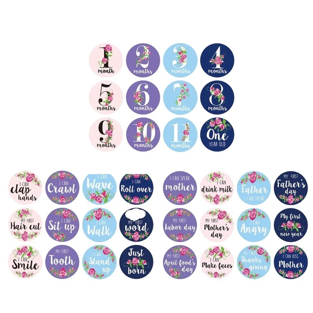 Exquiste Floral Baby Monthly Stickers Props for Baby Shower Present 12 Sheets