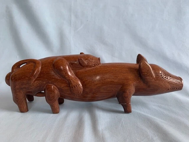 INTAGLIO FERTILITÀ FERTILITÀ FERTILITÀ PAPAU NUOVA GUINEA VINTAGE - Legno di teak - suini da accoppiamento