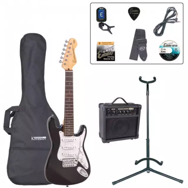 ENCORE Blaster E375BLK 3/4 Size Electric Guitar Bundle - Gloss Black, Black