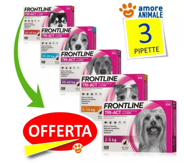 Frontline TRI-ACT 3 pipette per cani  2-5 / 5-10 / 10-20 / 20-40 / 40-60 kg  NEW