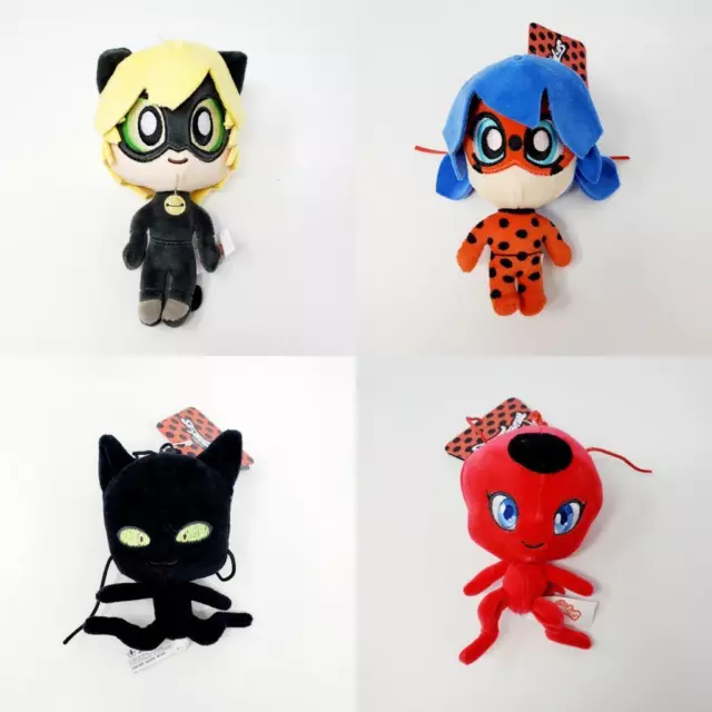 Zag Miraculous Tales of Ladybug + Cat Noir Mini Plush Clip Ons Complete Set of 4